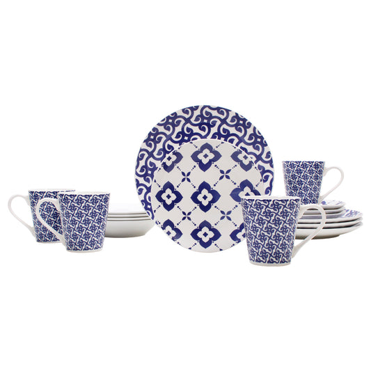 VAJILLA PORCELANA GERD BLANCO/AZUL 16 PZS