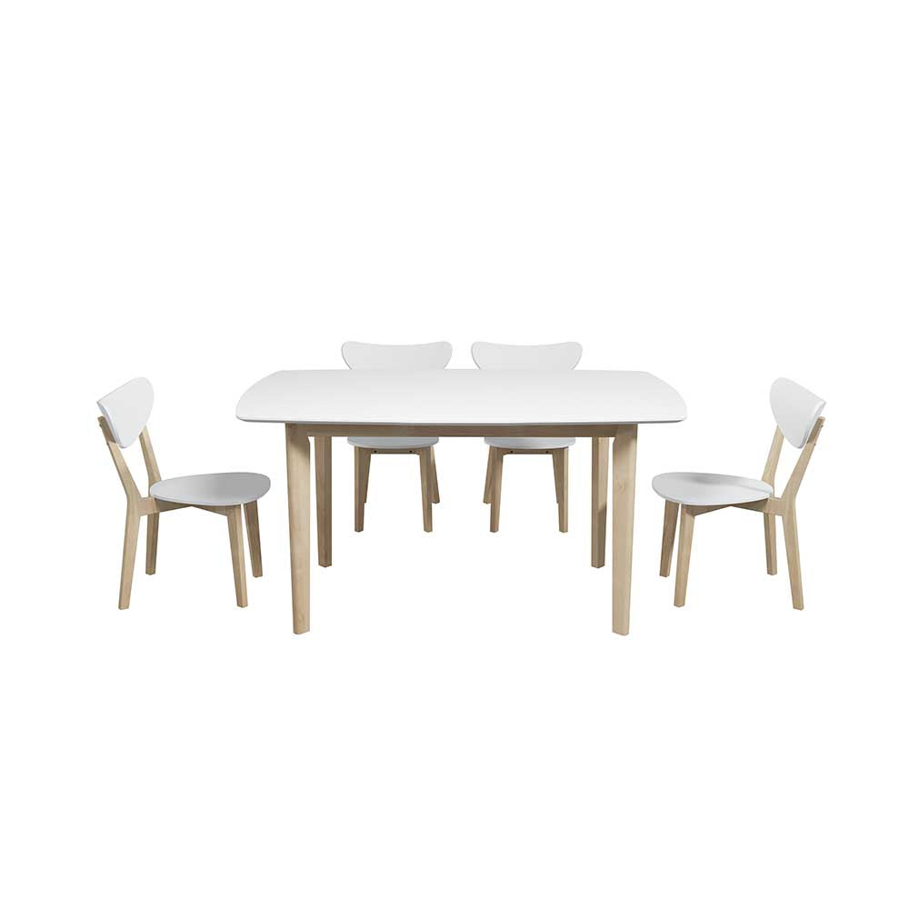 JUEGO COMEDOR LADON BLANCO Y MADERA 4 SILLAS 120/150X90X75CM