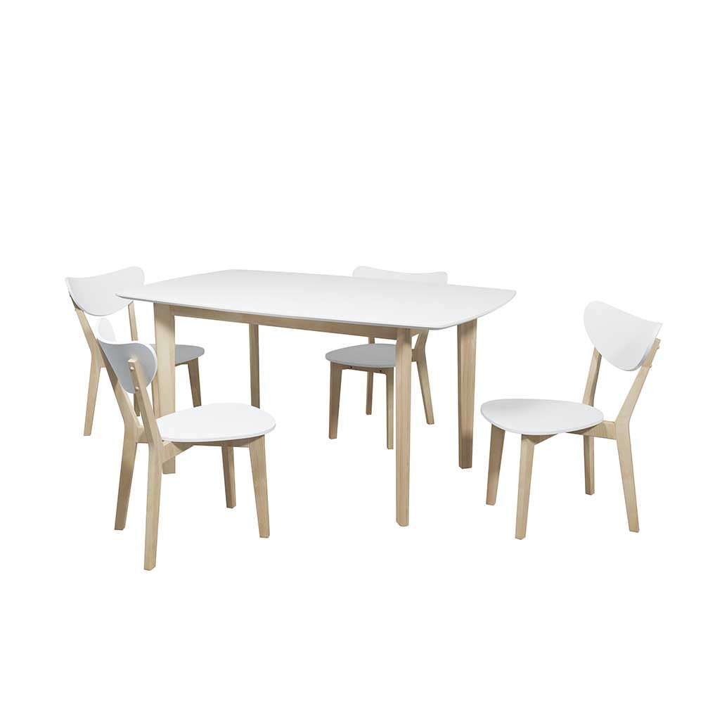 JUEGO COMEDOR LADON BLANCO Y MADERA 4 SILLAS 120/150X90X75CM