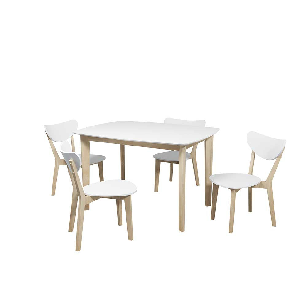 JUEGO COMEDOR LADON BLANCO Y MADERA 4 SILLAS 120/150X90X75CM