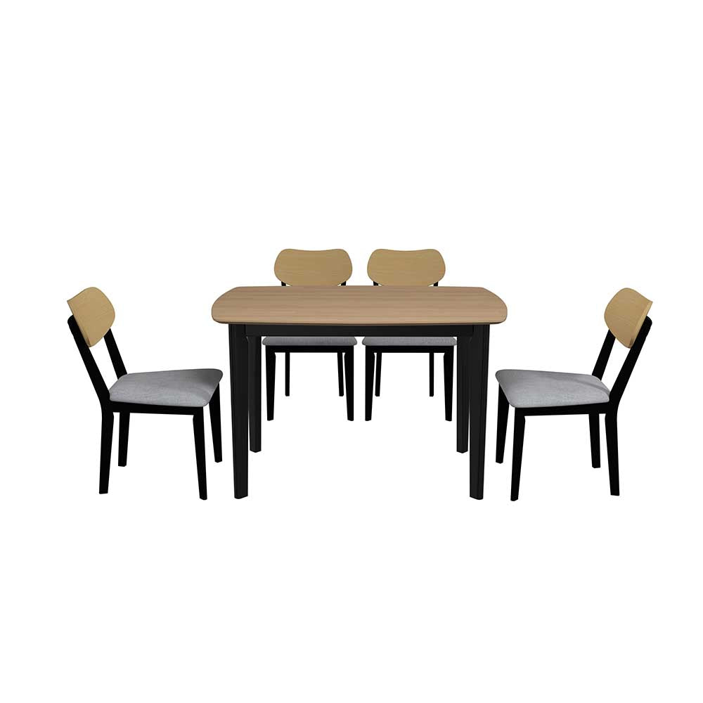 JUEGO COMEDOR SEIRYU NEGRO, MADERA, GRIS 4 SILLAS 120X75X75CM