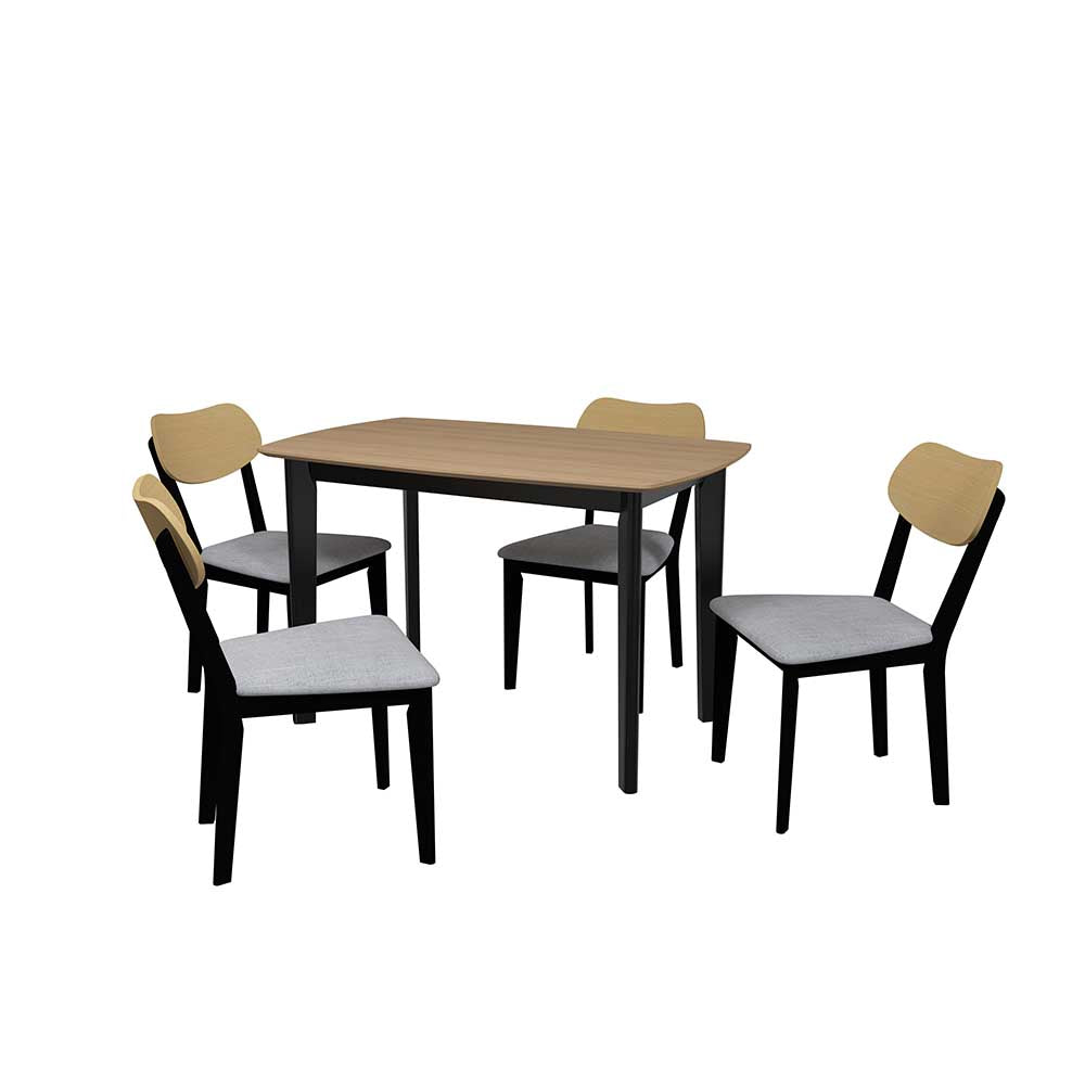 JUEGO COMEDOR SEIRYU NEGRO, MADERA, GRIS 4 SILLAS 120X75X75CM