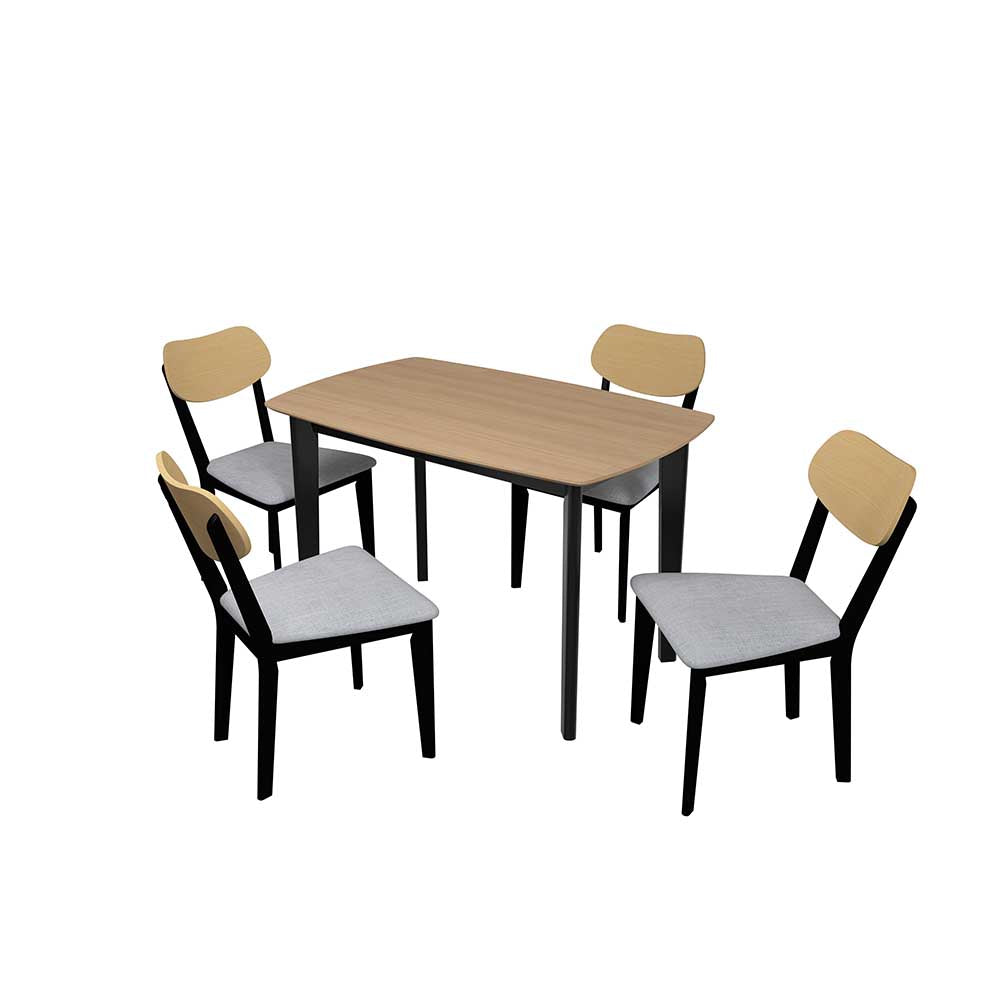 JUEGO COMEDOR SEIRYU NEGRO, MADERA, GRIS 4 SILLAS 120X75X75CM