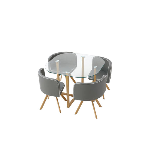 JUEGO COMEDOR VIDRIO YAMATA GRIS CLARO Y MADERA 4 SILLAS 100X100X75CM