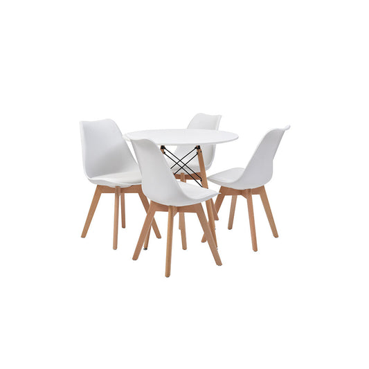 JUEGO COMEDOR RED AARONARRA BLANCO 4 SILLAS ASIENTO CUERO 80X80X75CM