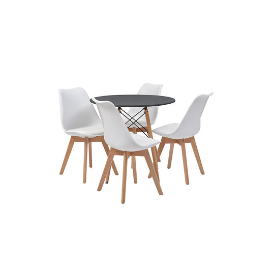 JUEGO COMEDOR RED AARONARRA NEGRO Y BLANCO 4 SILLAS ASIENTO CUERO 80X80X75CM