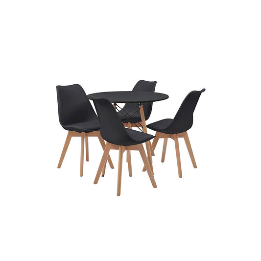 JUEGO COMEDOR RED AARONARRA NEGRO 4 SILLAS ASIENTO CUERO 80X80X75CM