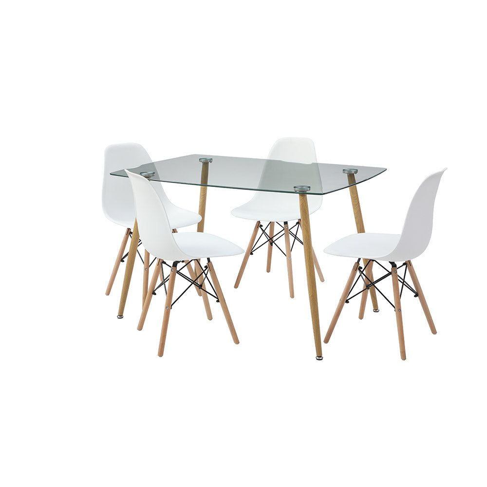 JUEGO COMEDOR VIDRIO FALKOR BLANCO 4 SILLAS 120X80X75CM