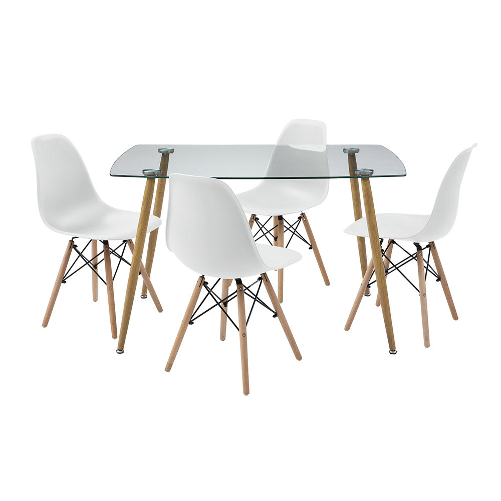 JUEGO COMEDOR VIDRIO FALKOR BLANCO 4 SILLAS 120X80X75CM