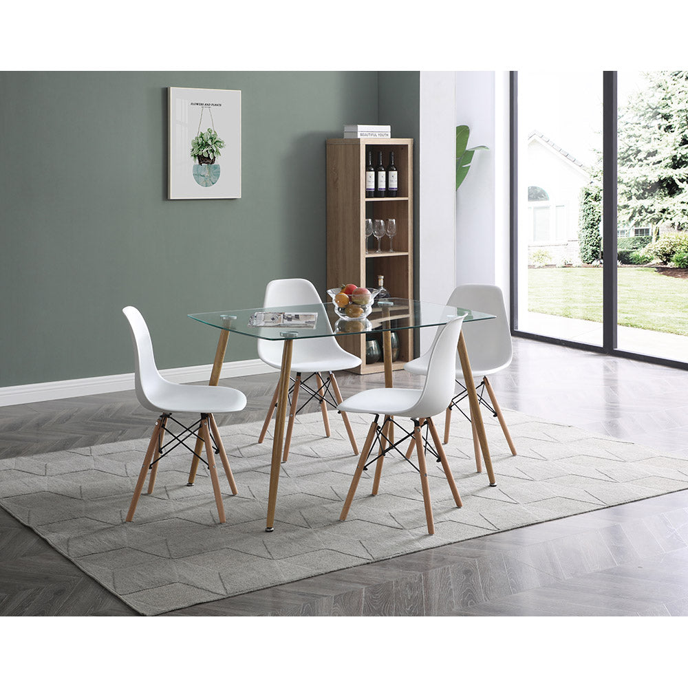 JUEGO COMEDOR VIDRIO FALKOR BLANCO 4 SILLAS 120X80X75CM