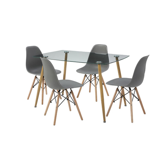 JUEGO COMEDOR VIDRIO FALKOR GRIS 4 SILLAS 120X80X75CM