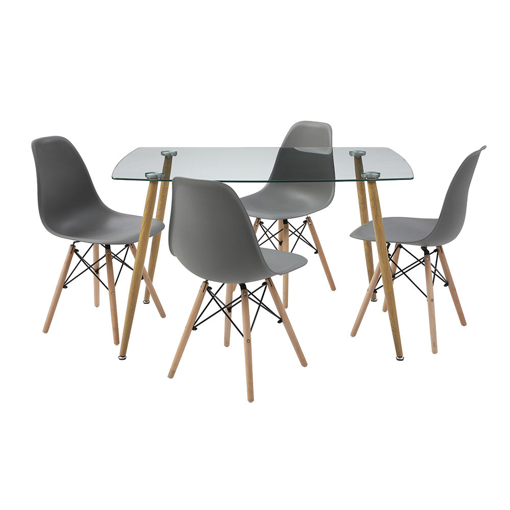 JUEGO COMEDOR VIDRIO FALKOR GRIS 4 SILLAS 120X80X75CM