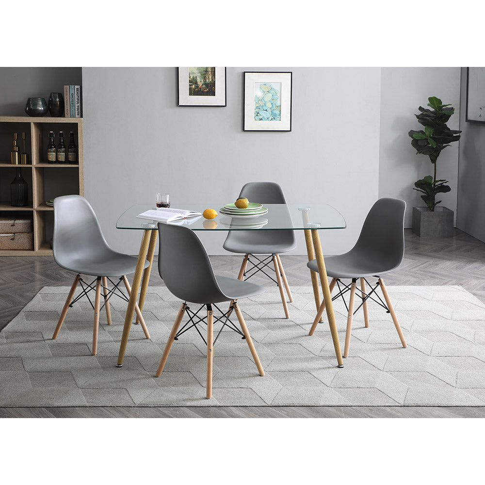 JUEGO COMEDOR VIDRIO FALKOR GRIS 4 SILLAS 120X80X75CM