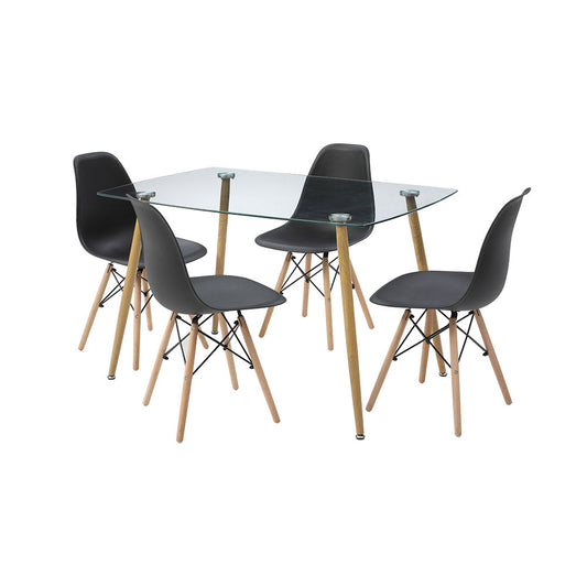 JUEGO COMEDOR VIDRIO FALKOR NEGRO 4 SILLAS 120X80X75CM