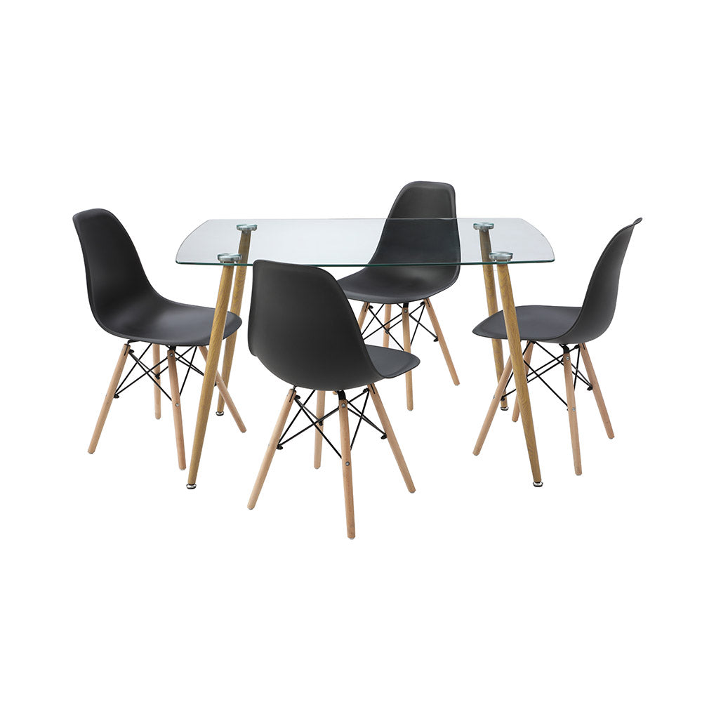 JUEGO COMEDOR VIDRIO FALKOR NEGRO 4 SILLAS 120X80X75CM