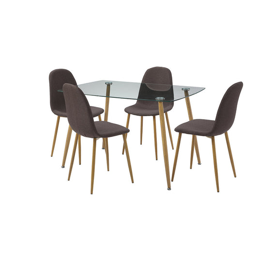 JUEGO COMEDOR VIDRIO FALKOR GRIS OBSCURO 4 SILLAS 120X80X75CM