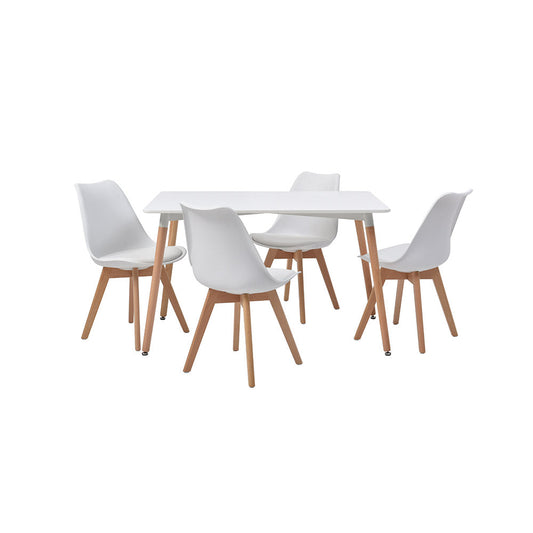 JUEGO COMEDOR ABAGIZAL BLANCO 4 SILLAS ASIENTO CUERO 120X80X75CM