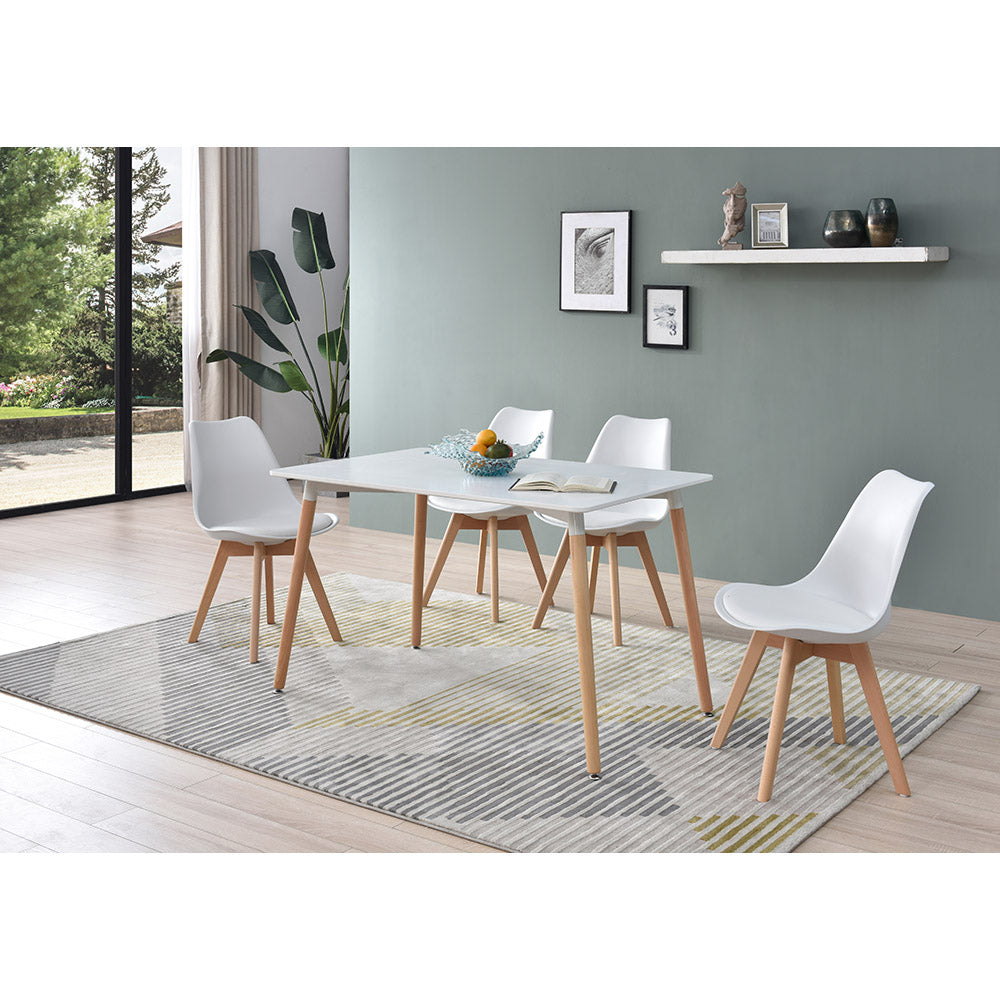 JUEGO COMEDOR ABAGIZAL BLANCO 4 SILLAS ASIENTO CUERO 120X80X75CM