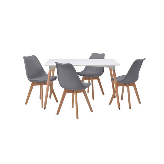 JUEGO COMEDOR ABAGIZAL BLANCO Y GRIS 4 SILLAS ASIENTO CUERO 120X80X75CM