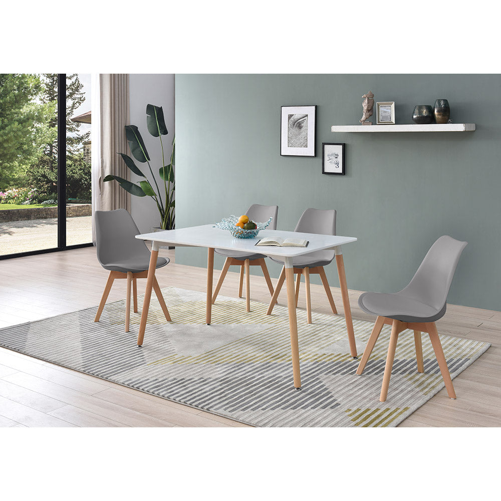 JUEGO COMEDOR ABAGIZAL BLANCO Y GRIS 4 SILLAS ASIENTO CUERO 120X80X75CM