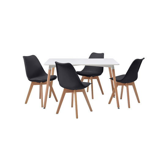 JUEGO COMEDOR ABAGIZAL BLANCO Y NEGRO 4 SILLAS ASIENTO CUERO 120X80X75CM