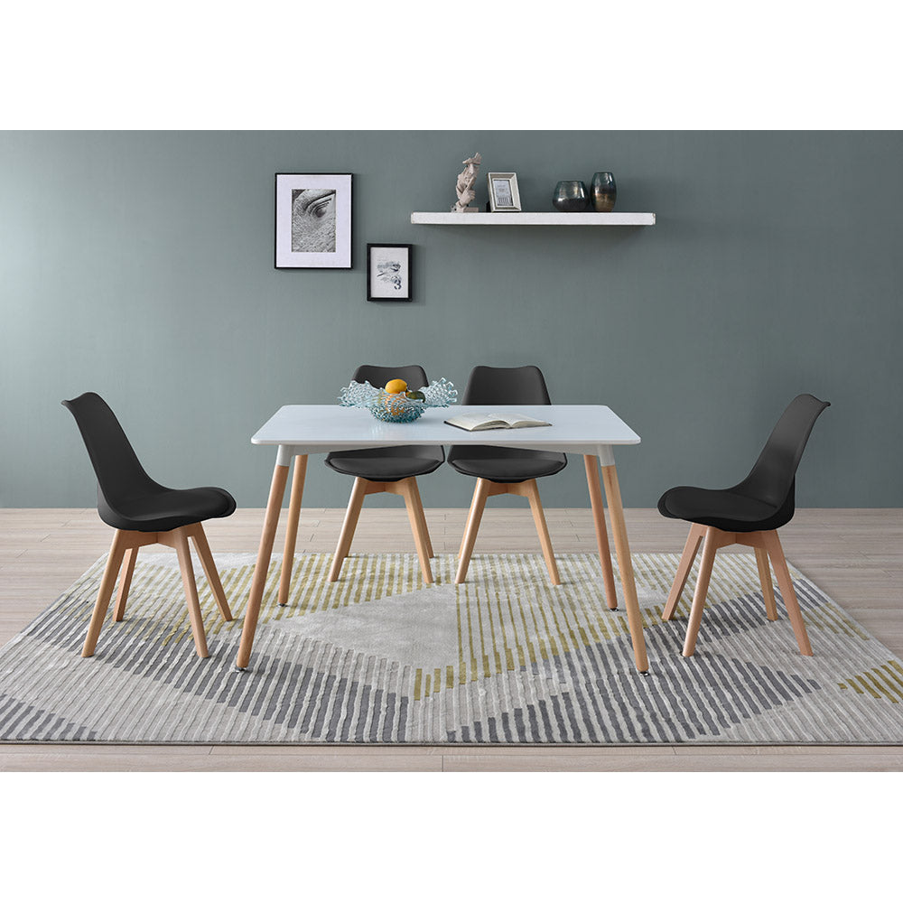 JUEGO COMEDOR ABAGIZAL BLANCO Y NEGRO 4 SILLAS ASIENTO CUERO 120X80X75CM