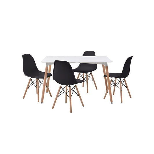 JUEGO COMEDOR ABAGIZAL NEGRO Y BLANCO 4 SILLAS 120X80X75CM