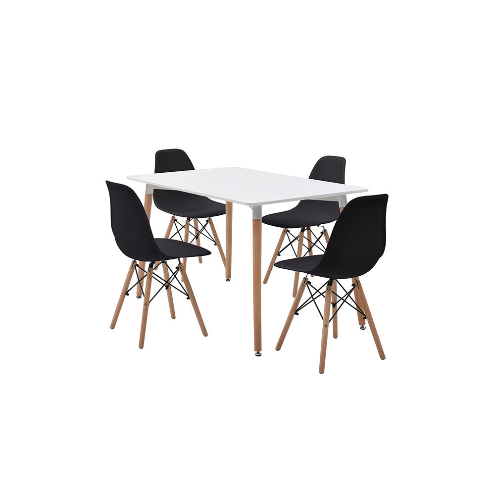 JUEGO COMEDOR ABAGIZAL NEGRO Y BLANCO 4 SILLAS 120X80X75CM