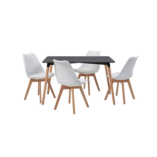 JUEGO COMEDOR ABAGIZAL NEGRO Y BLANCO 4 SILLAS ASIENTO CUERO 120X80X75CM