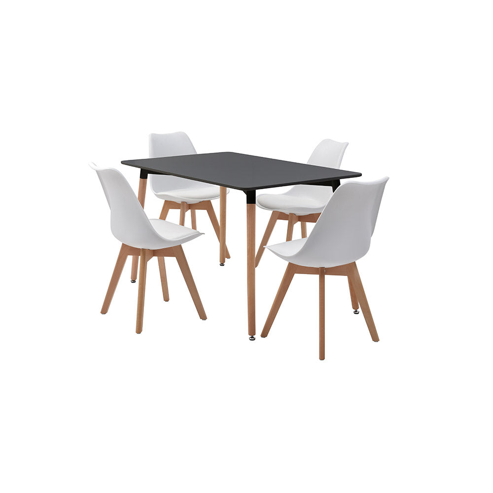 JUEGO COMEDOR ABAGIZAL NEGRO Y BLANCO 4 SILLAS ASIENTO CUERO 120X80X75CM