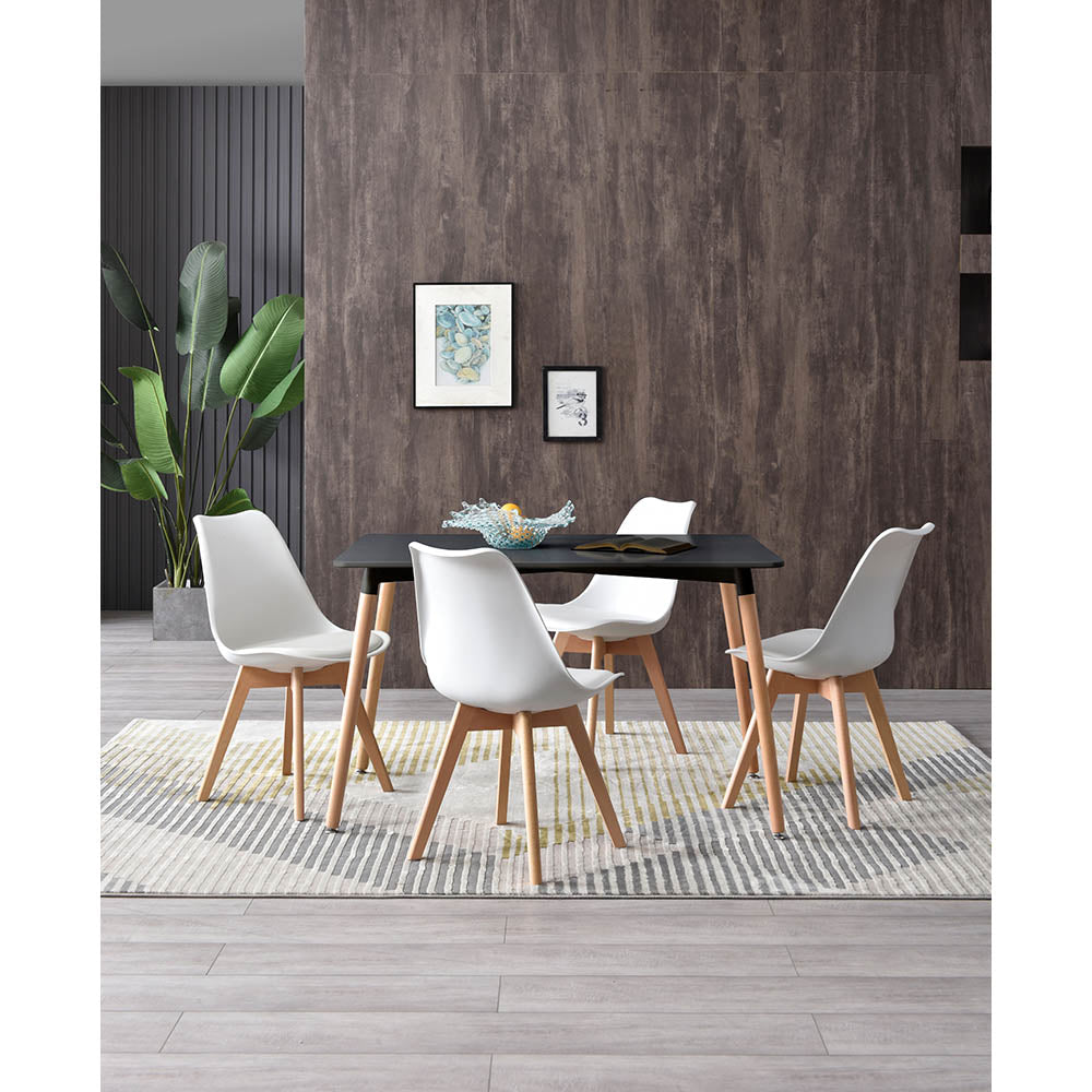 JUEGO COMEDOR ABAGIZAL NEGRO Y BLANCO 4 SILLAS ASIENTO CUERO 120X80X75CM