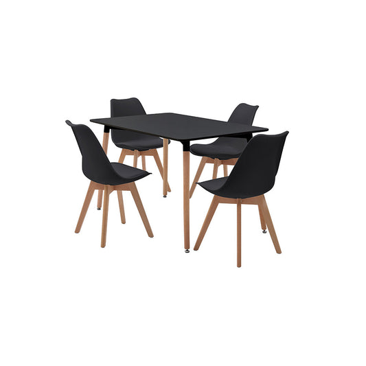 JUEGO COMEDOR ABAGIZAL NEGRO 4 SILLAS ASIENTO CUERO 120X80X75CM