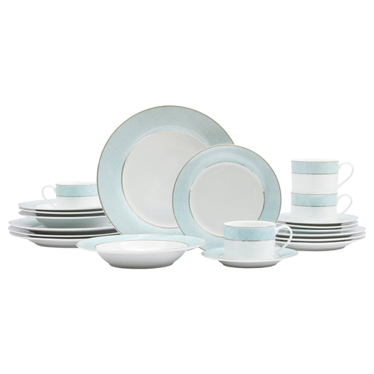 VAJILLA PORCELANA BRUNILDA BLANCO/AQUA/PLATEADO 20 PZS