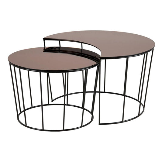 MESA CENTRO 2 PZAS SIRRUS NEGRO Y BRONCE 76X76X45CM 60X60X40CM