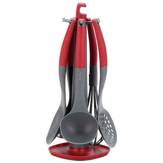 JUEGO GIRATORIO 7PZS UTENSILIOS COCINA FLORA ROJO NYLON