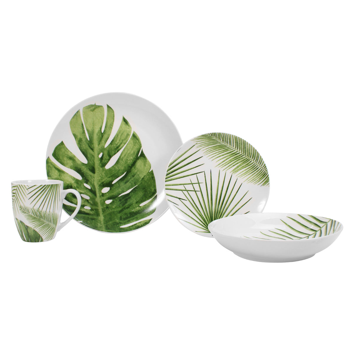 VAJILLA PORCELANA ASA BLANCO/VERDE 16 PZS