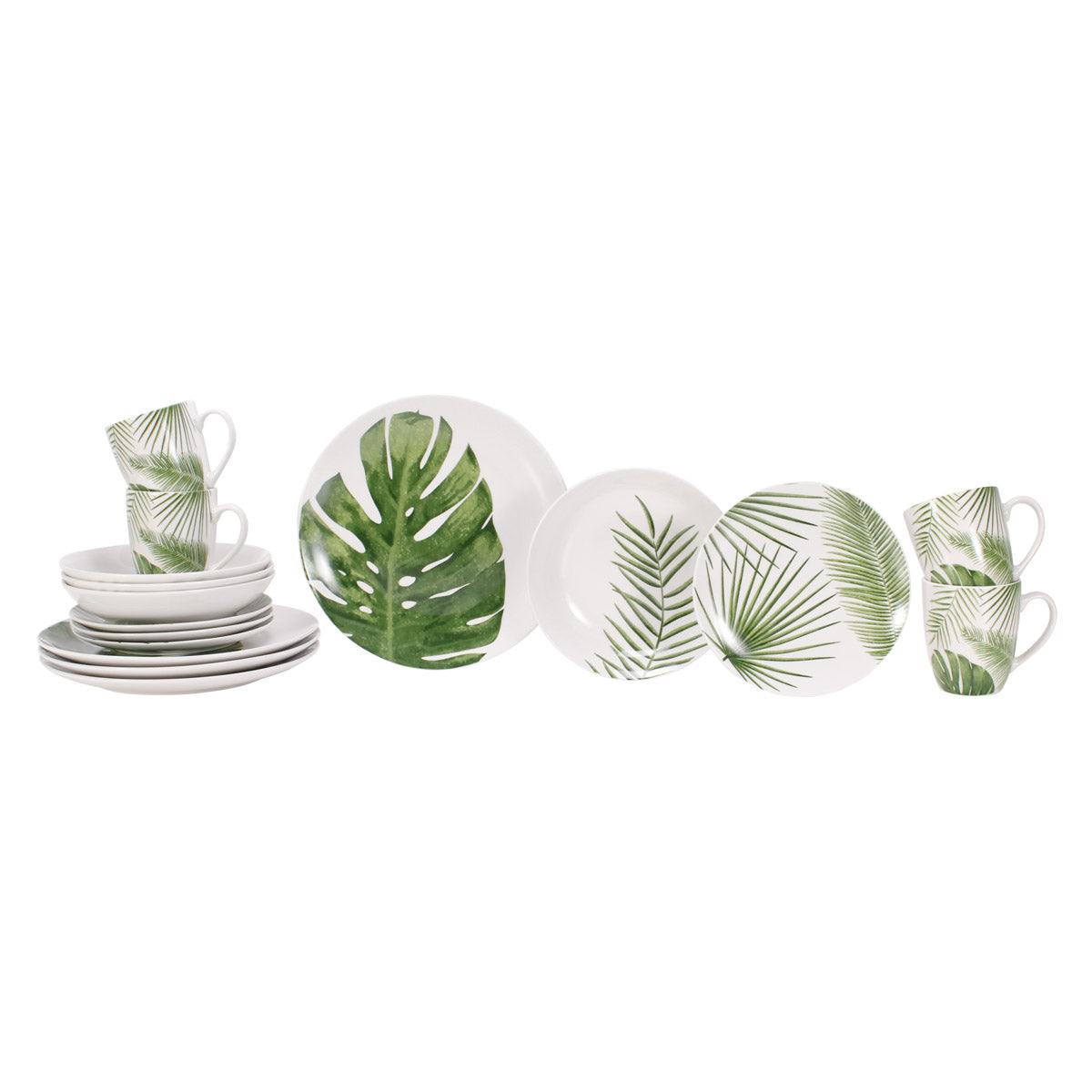 VAJILLA PORCELANA ASA BLANCO/VERDE 16 PZS