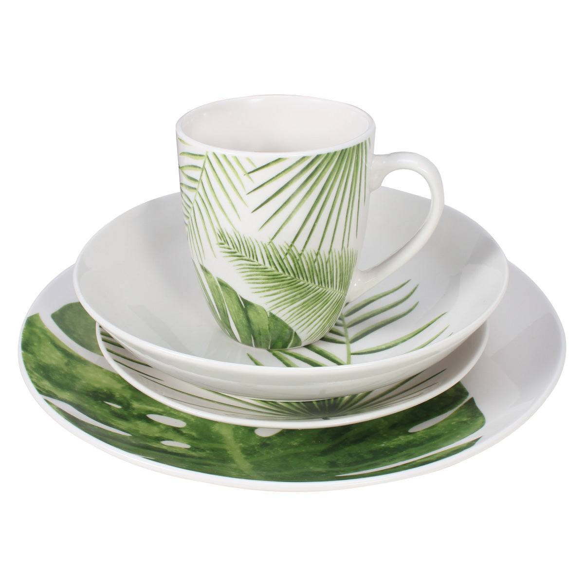 VAJILLA PORCELANA ASA BLANCO/VERDE 16 PZS