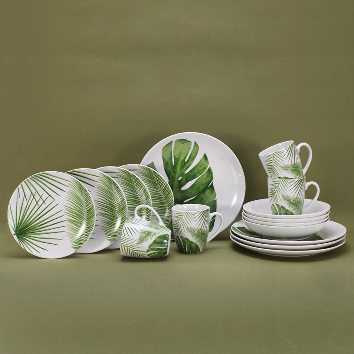 VAJILLA PORCELANA ASA BLANCO/VERDE 16 PZS